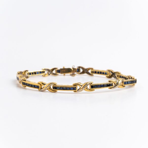 Pulsera brazalete oro 18 kt brillantes y zafiros naturales. - Image 2