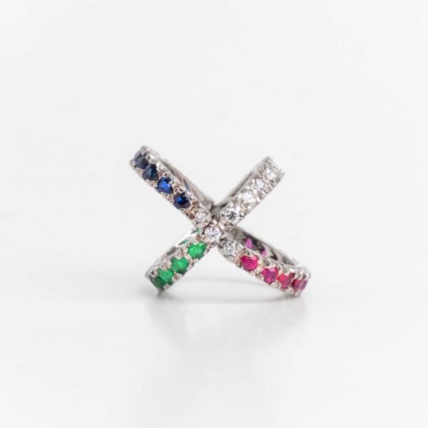 Anillo Sin Fin Platino Brillantes Esmeraldas Zafiros Rubíes - Image 2