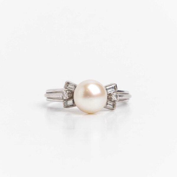 Anillo Platino 950 Perla Natural 9 Mm Y Brillantes