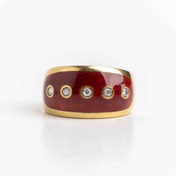 Anillo de Oro 18 Kilates Brillantes y Esmalte