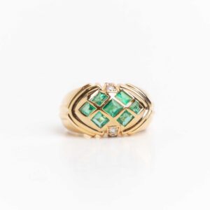Anillo de Oro 18 Kt Esmeraldas y Brillantes