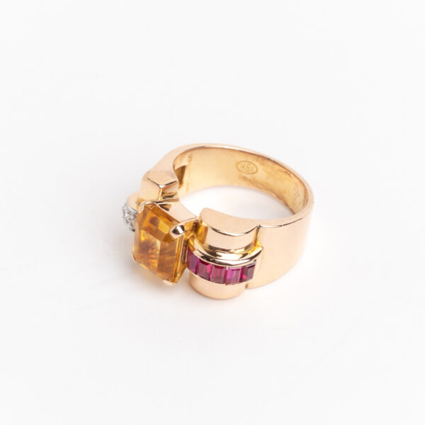 Anillo chevallier oro 18 kt y citrino rubies y brillantes - Image 3