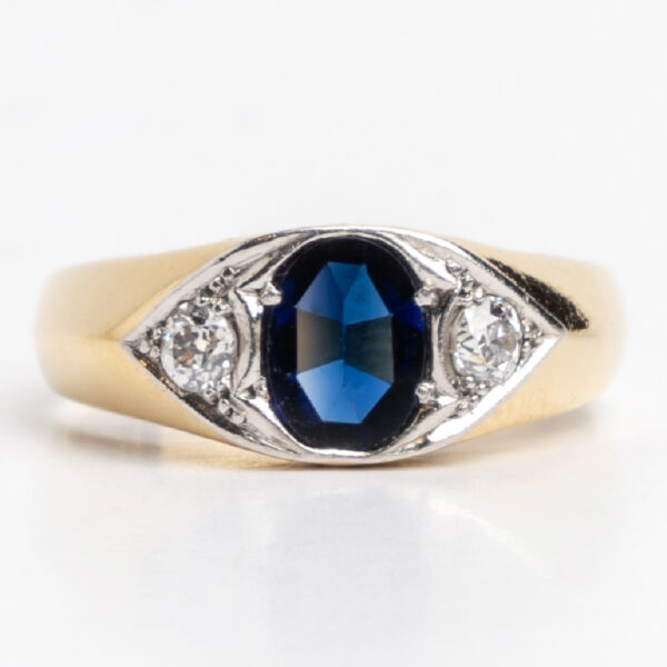 Anillo De Hombre Oro 18kt Zafiro Y Brillantes Europeo Frances