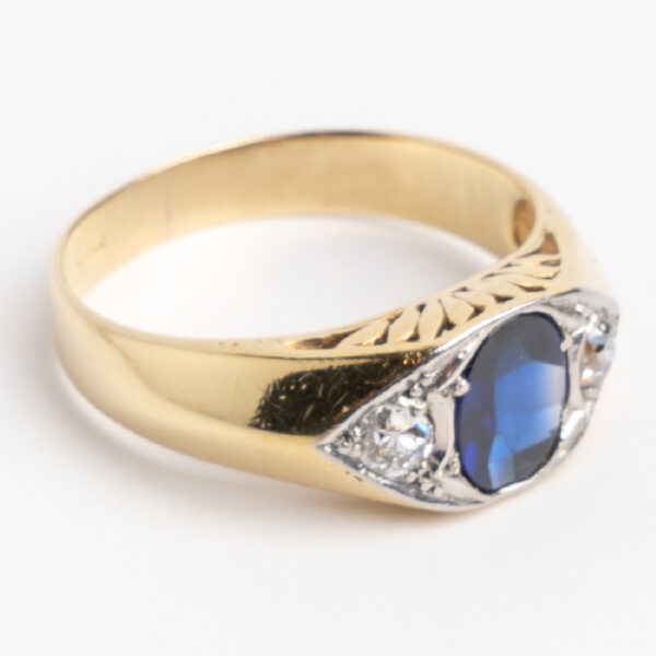 Anillo De Hombre Oro 18kt Zafiro Y Brillantes Europeo Frances - Image 2