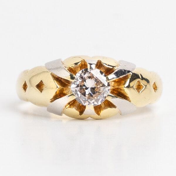 Anillo Solitario Hombre. Oro 18kt. Platino 950 Y Brillantes