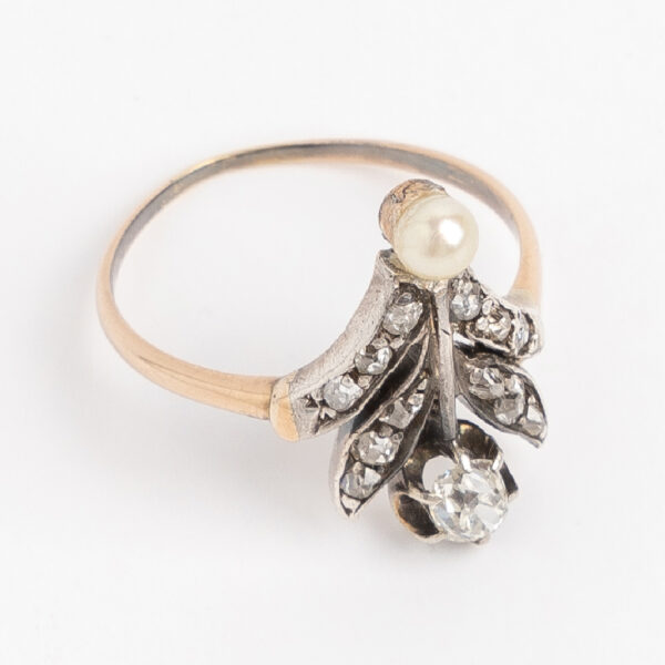 Anillo Art Nouveau Oro 18kt Perla Brillantes - Image 2