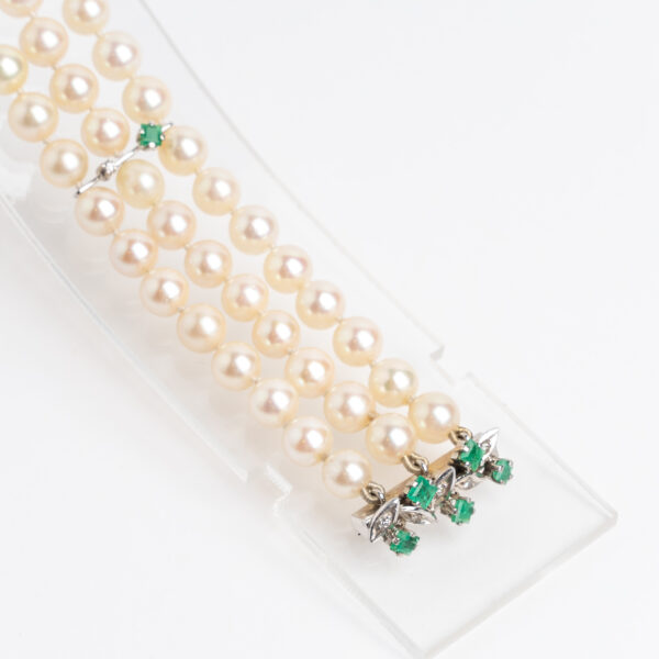 Pulsera brazalete perlas naturales platino esmeraldas y brillantes - Image 3
