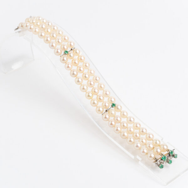Pulsera brazalete perlas naturales platino esmeraldas y brillantes - Image 2