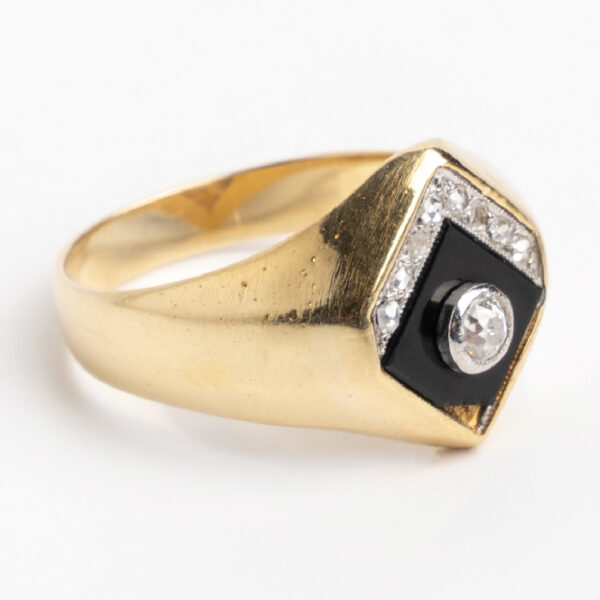 Anillo Unisex De Oro 18 Kt Onix Y Brillantes - Image 3