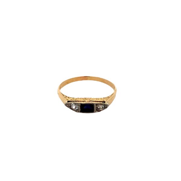 Anillo Art-decó Oro 18 Kt - Zafiro Azul Y Brillantes
