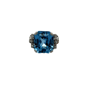 Anillo De Platino 950 Aguamarina Y Brillantes