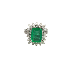Anillo Dama Platino 950 Esmeralda Y Brillantes
