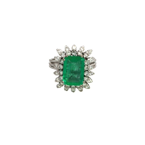 Anillo Dama Platino 950 Esmeralda Y Brillantes