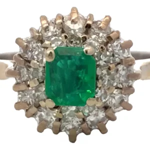 Anillo Roseta Oro 18 Kt Esmeralda Natural Brillantes
