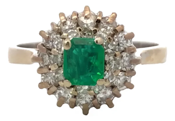 Anillo Roseta Oro 18 Kt Esmeralda Natural Brillantes