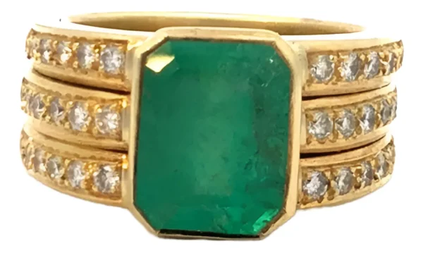 Anillo De Oro 18 Kt Esmeralda Natural Y Brillantes