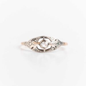 Anillo Antiguo Art Decó Francés Oro 18 Kt-platino 950