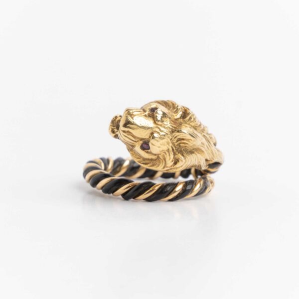 Anillo Francés Oro 18 Kt Pelo De Elefante Y Rubíes