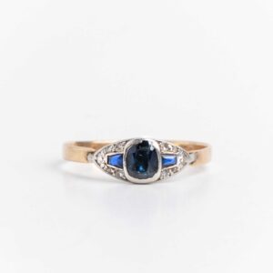 Anillo Art Deco Oro 18 Kt De Platino 950. Zafiros Naturales