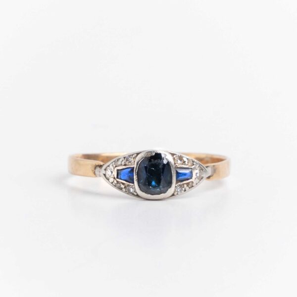Anillo Art Deco Oro 18 Kt De Platino 950. Zafiros Naturales