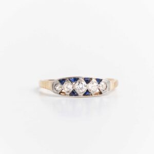 Anillo Art-decó Oro 18 Kt - Zafiros Azules Y Brillantes