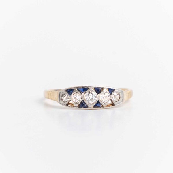 Anillo Art-decó Oro 18 Kt - Zafiros Azules Y Brillantes