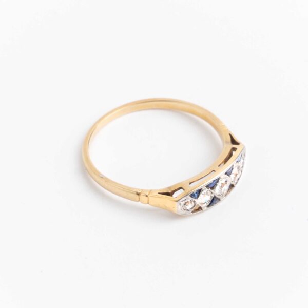 Anillo Art-decó Oro 18 Kt - Zafiros Azules Y Brillantes - Image 2