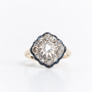 Anillo Art-decó Oro Platino - Zafiros Azules Y Blancos