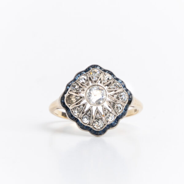 Anillo Art-decó Oro Platino - Zafiros Azules Y Blancos