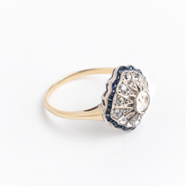 Anillo Art-decó Oro Platino - Zafiros Azules Y Blancos - Image 2