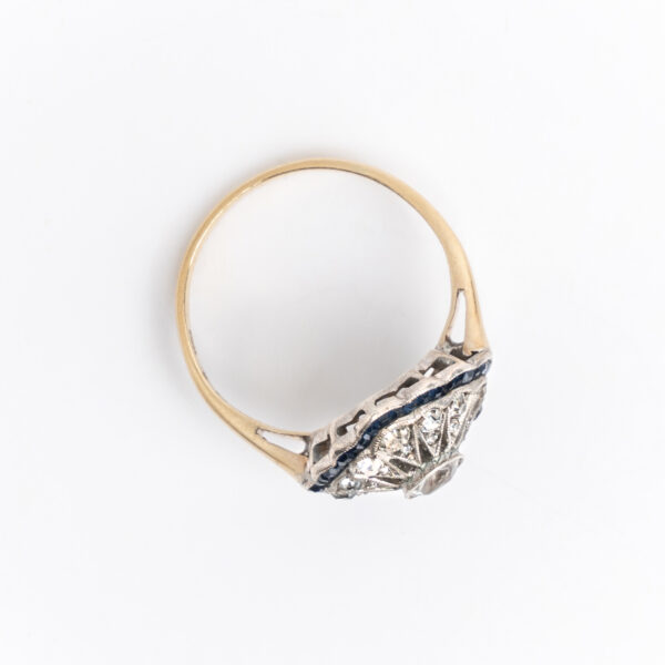 Anillo Art-decó Oro Platino - Zafiros Azules Y Blancos - Image 3