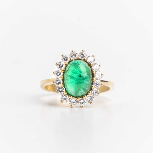 Anillo Roseta Oro 18 Kt Esmeralda Natural Y Brillantes