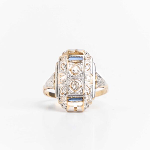 Anillo Antiguo Art Decó Francés Oro 18 Kt-platino 950 Alvear