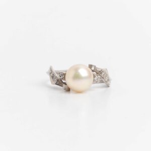 Anillo Platino 950 Perla Natural De Cultivo Y Brillantes