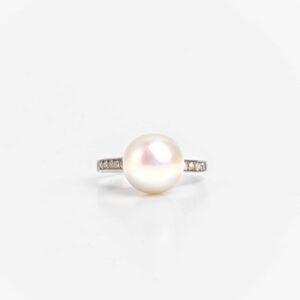 Anillo Platino 950 Perla Natural De Cultivo Y Brillantes