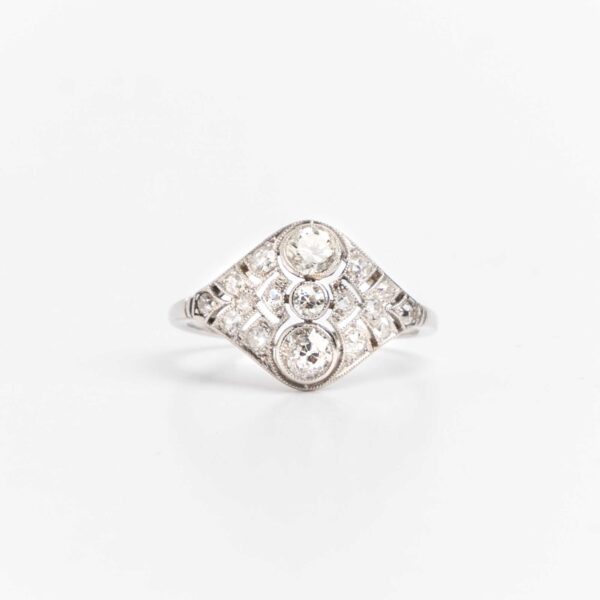 Anillo Antiguo Frances Platino 950 Y Brillantes