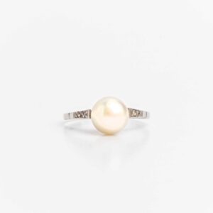 Anillo Oro 18 Kt Perla Natural De Cultivo Y Brillantes