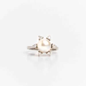 Anillo Roseta Oro 18 Kt Perla Natural De Cultivo Alvear