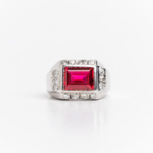 Anillo Unisex Platino 950 Rubíe Y Brillantes