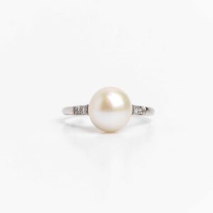 Anillo Platino 950 Perla Natural De Cultivo Y Brillantes