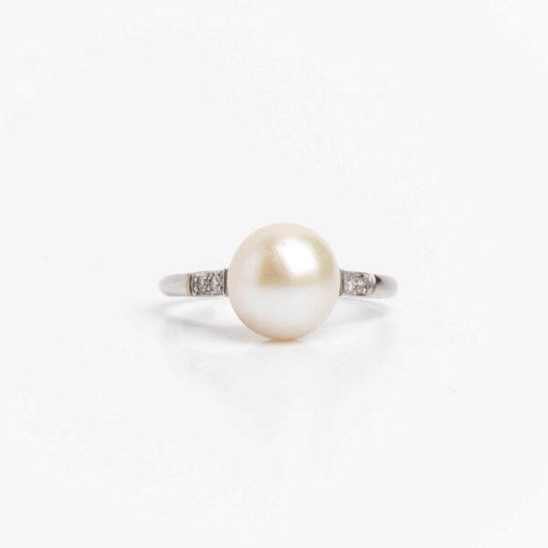 Anillo Platino 950 Perla Natural De Cultivo Y Brillantes