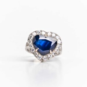 Anillo Platino 950 Corazón Zafiro Natural Y Brillantes