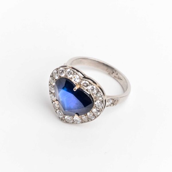 Anillo Platino 950 Corazón Zafiro Natural Y Brillantes - Image 2