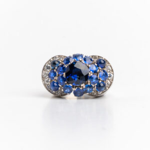 Anillo Platino 950 Zafiros Ceylany Brillantes
