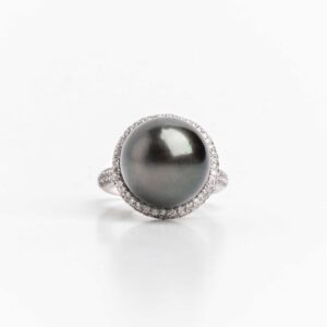 Anillo Oro 18 Kt Brillantes Y Perla Negra Natural