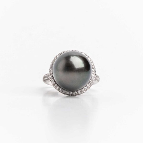 Anillo Oro 18 Kt Brillantes Y Perla Negra Natural
