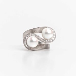 Gran Anillo Pellizco Oro 18 Kt Y Perlas Naturales Alvear