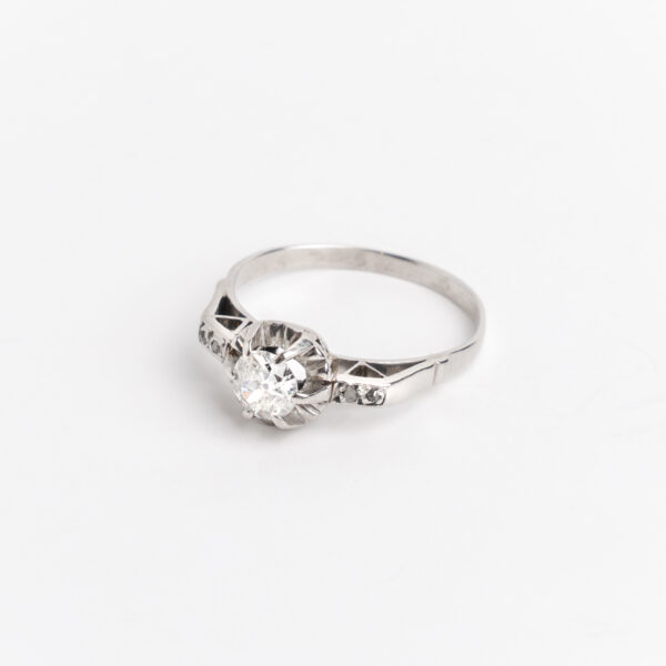 Anillo Solitario Compromiso Art Deco Platino 950 Y Brillante - Image 2