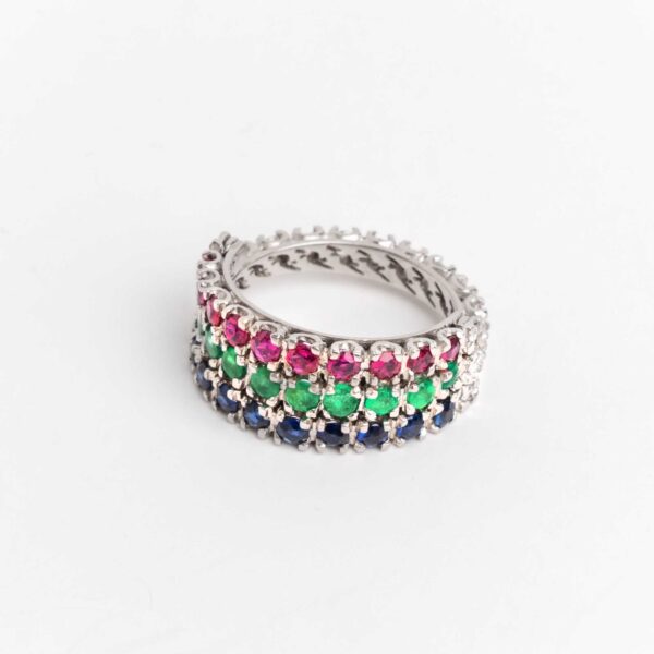 Anillo Sin Fin Platino Brillantes Esmeraldas Zafiros Rubíes - Image 3
