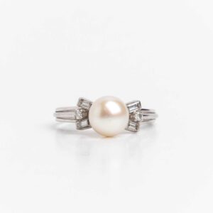 Anillo Platino 950 Perla Natural 9 Mm Y Brillantes